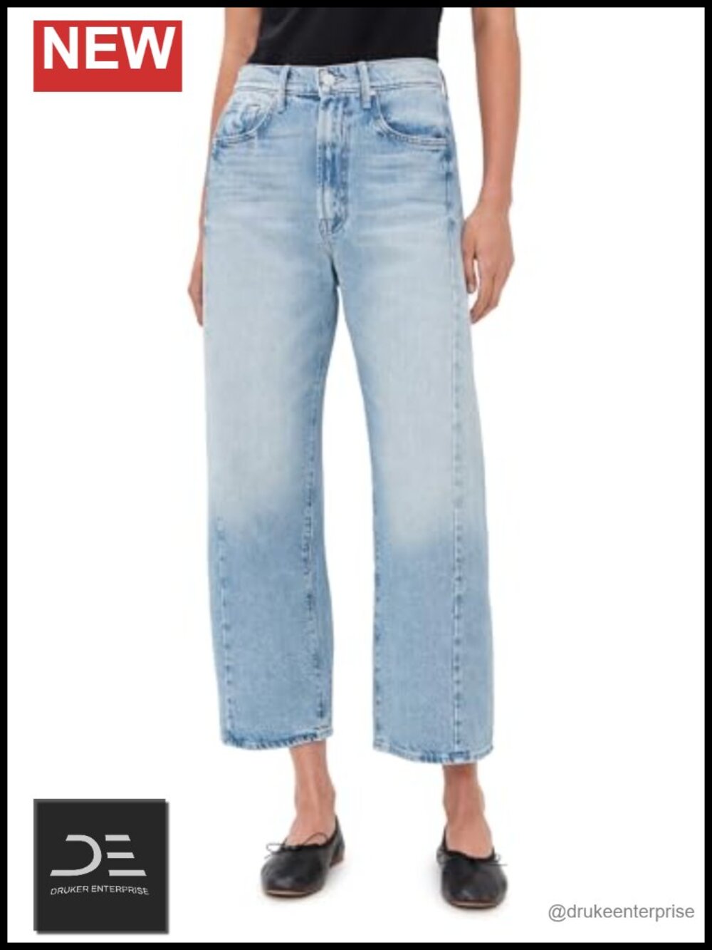 High Rise Wide Straight Ankle Jeans 100% Cotton Non-Stretch
